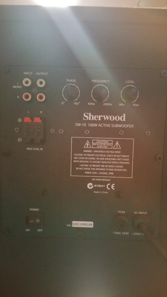sherwood sw10 100w subwoofer